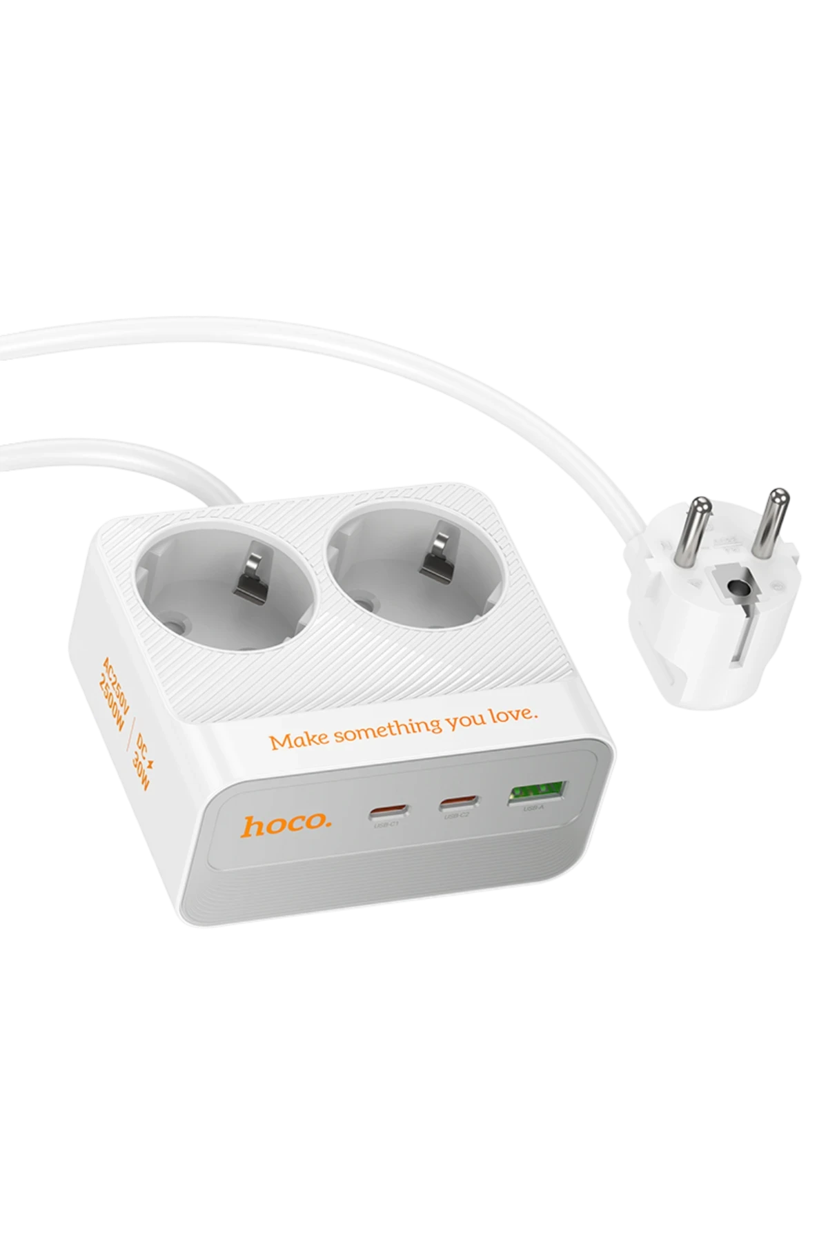 Hoco. AC27 Descanso 5in1 2M 2500W Priz Dönüştürücü - Beyaz