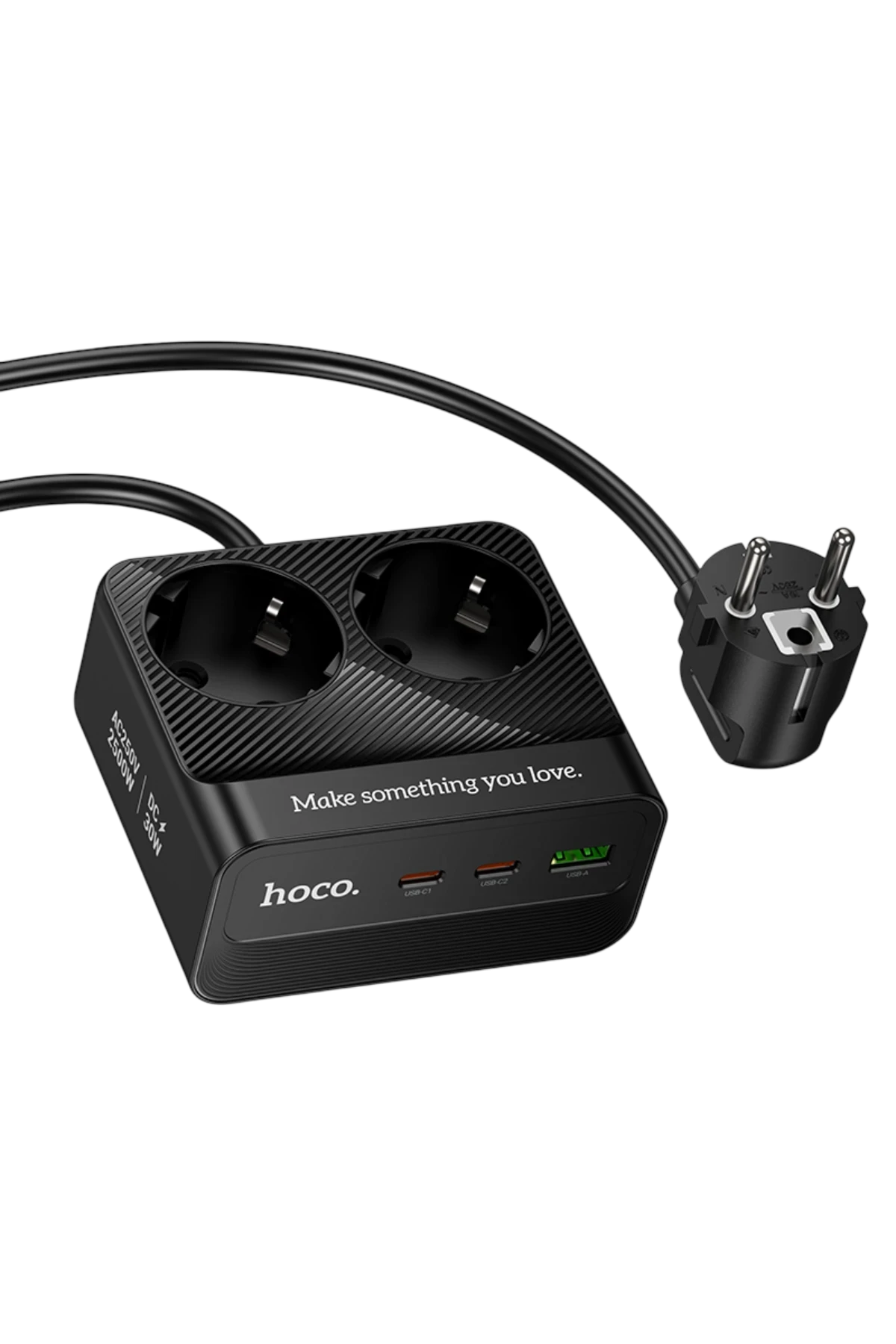 Hoco. AC27 Descanso 5in1 2M 2500W Priz Dönüştürücü - Siyah