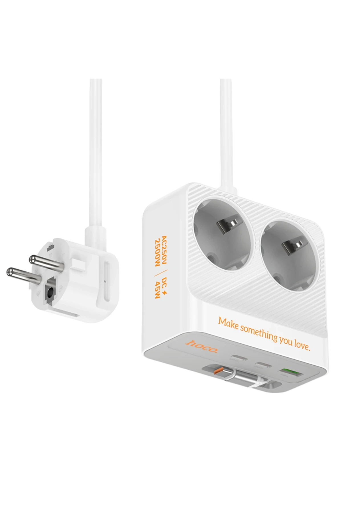 Hoco. AC28 Descanso 6in1 2M 2500W Priz Dönüştürücü - Beyaz