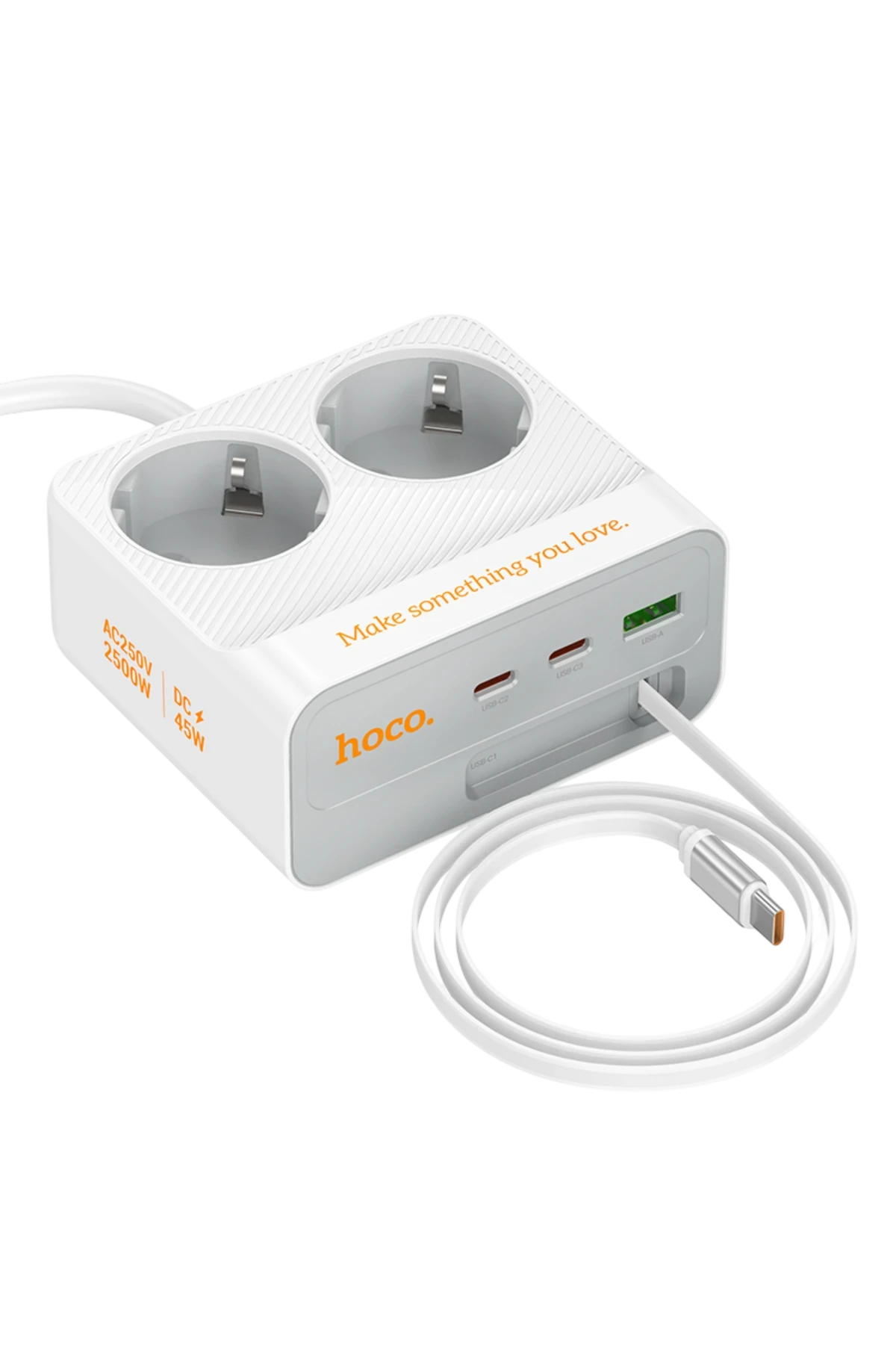 Hoco. AC28 Descanso 6in1 2M 2500W Priz Dönüştürücü - Beyaz