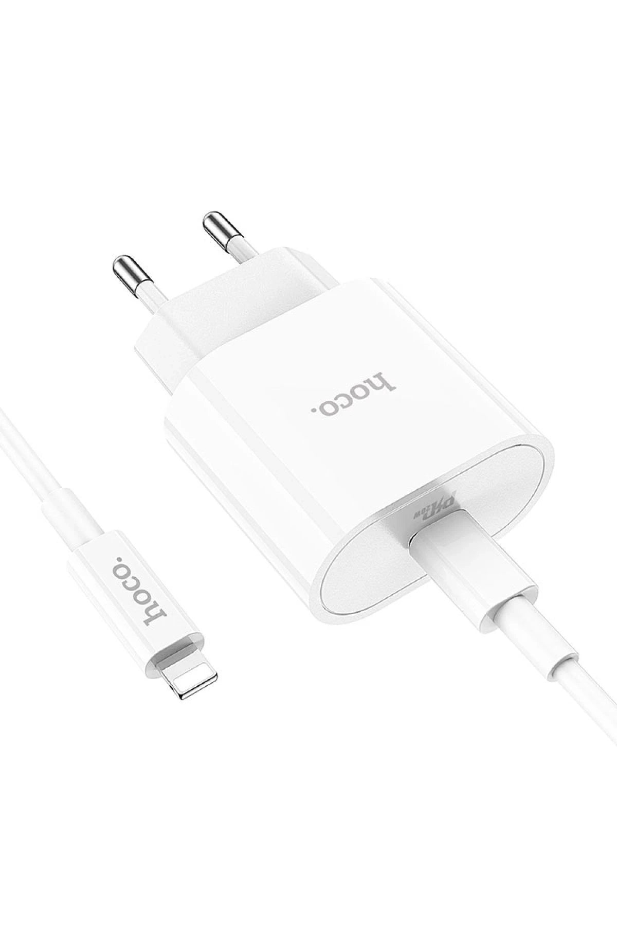 Hoco. C94A Metro 20W Type-C Çıkışlı Ekstra Type-C to Lightning Kablolu PD Hızlı Şarj Aleti - Beyaz