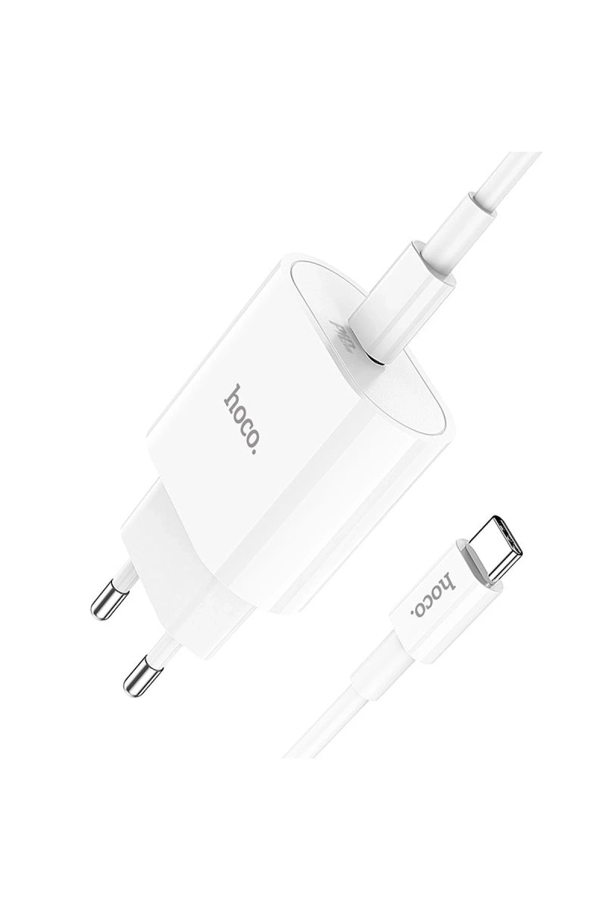 Hoco. C94A Metro 20W Type-C Çıkışlı Ekstra Type-C to Type-C Kablolu PD Hızlı Şarj Aleti - Beyaz