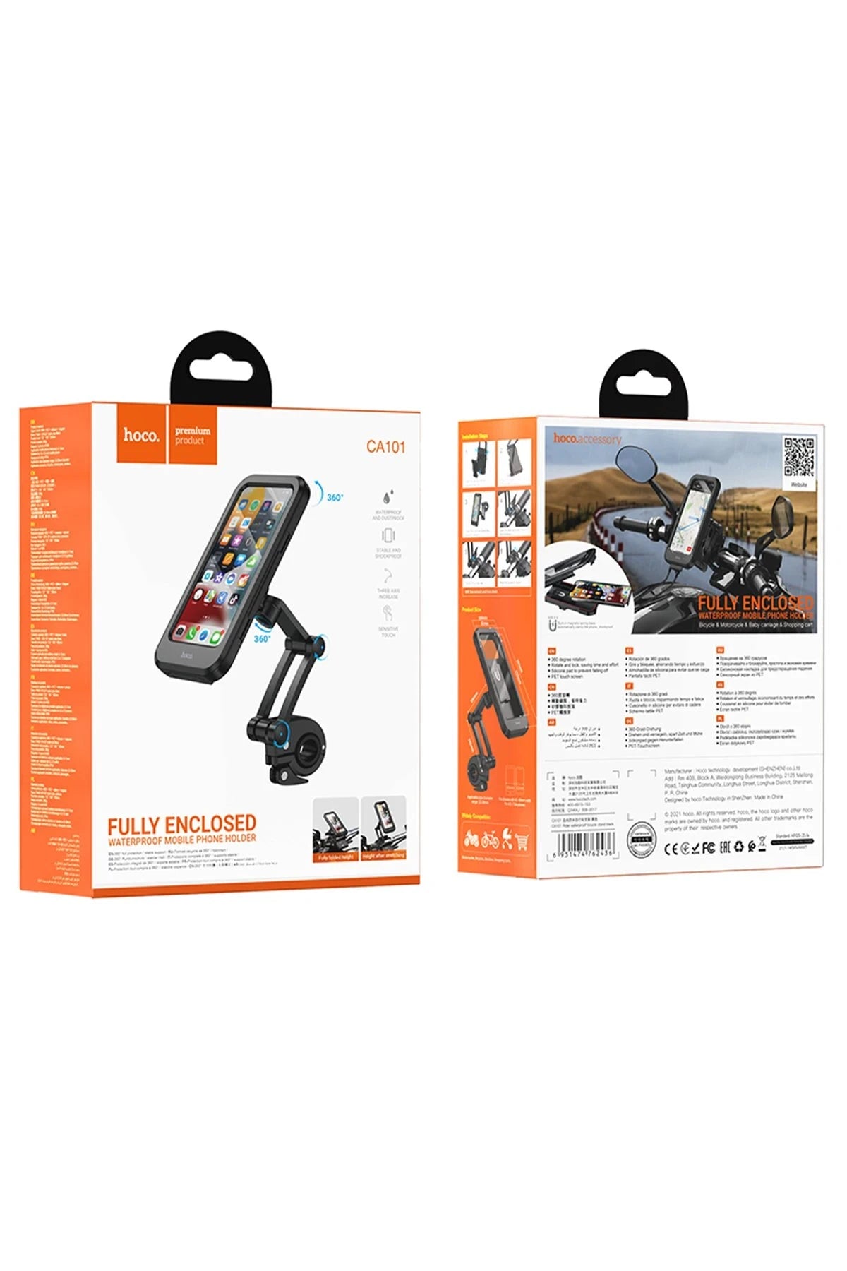 Hoco. CA101 Su Geçirmez Motosiklet Telefon Tutucu - Siyah