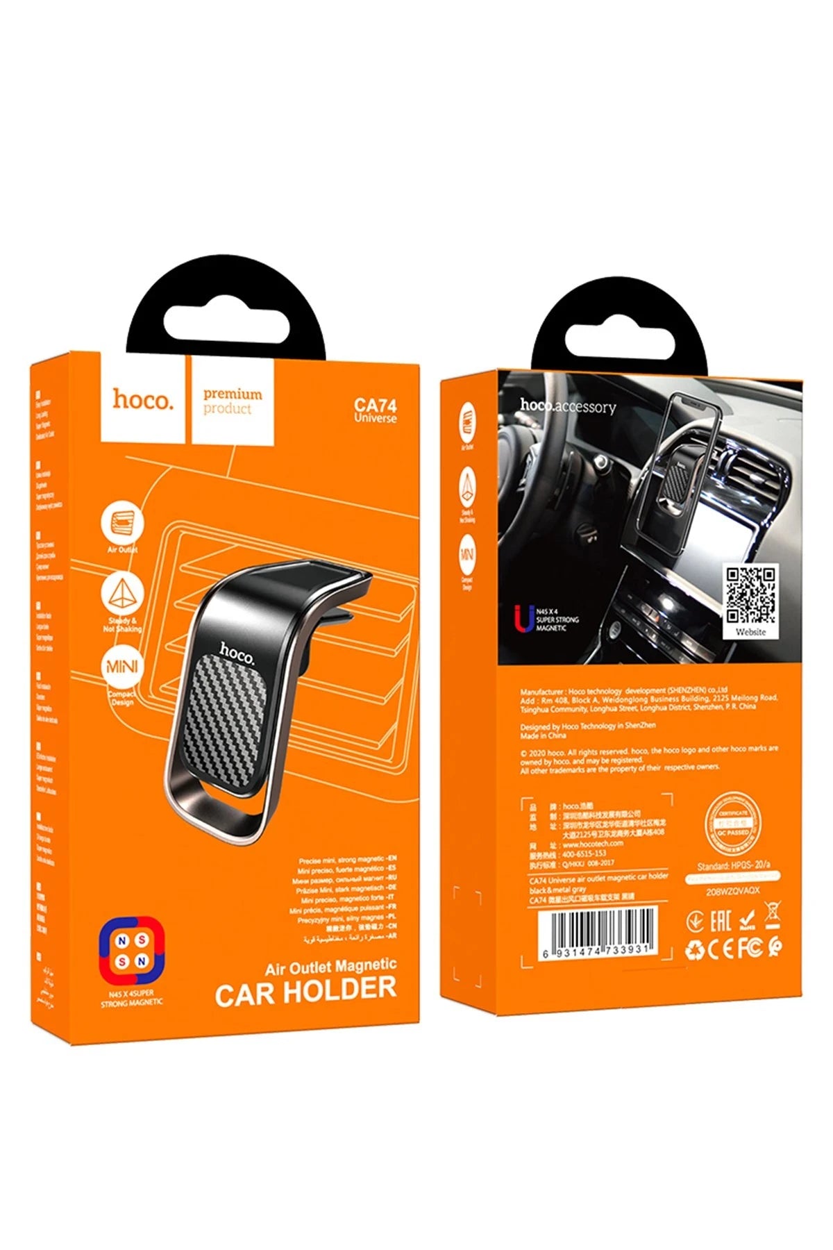 Hoco. CA74 Izgara Klipsli Manyetik Araç Tutucu - Siyah - Gri