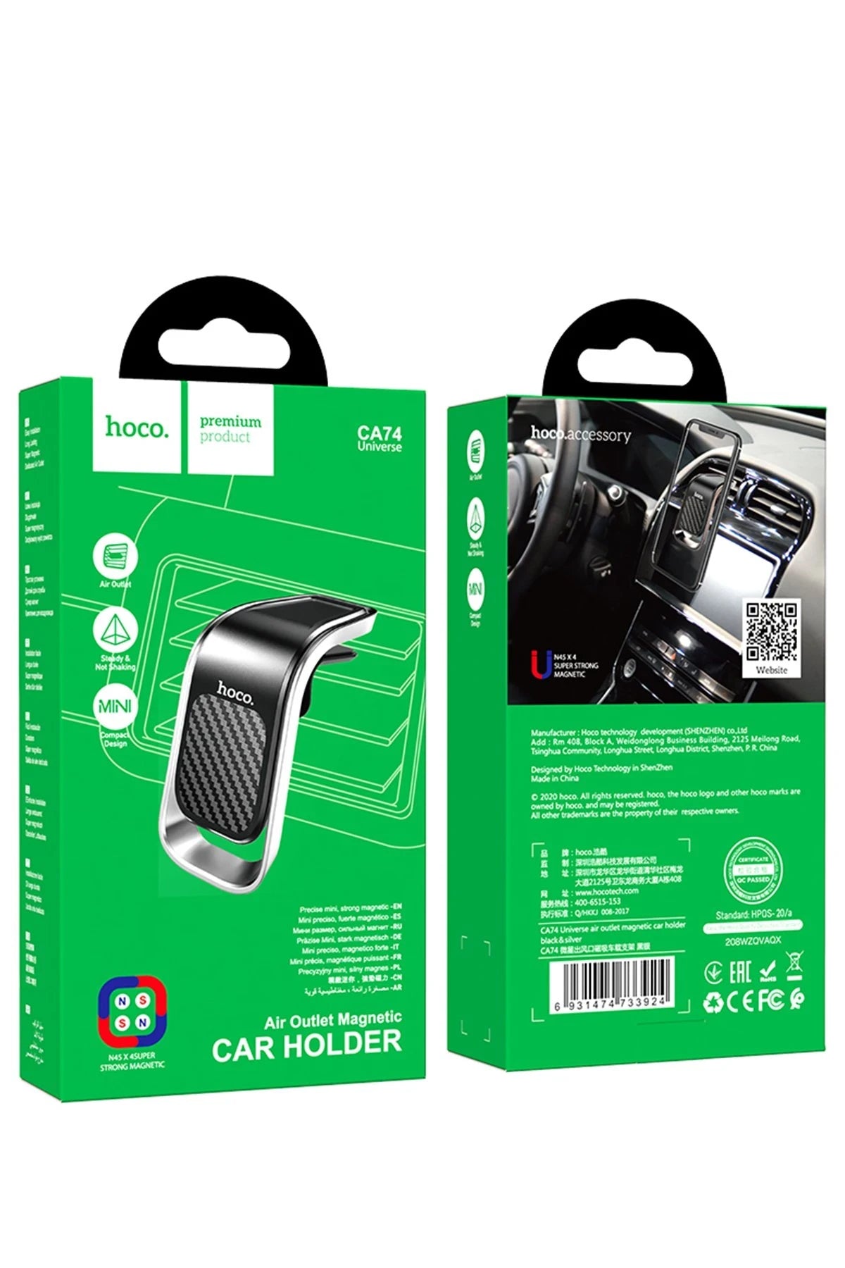Hoco. CA74 Izgara Klipsli Manyetik Araç Tutucu - Siyah - Gümüş