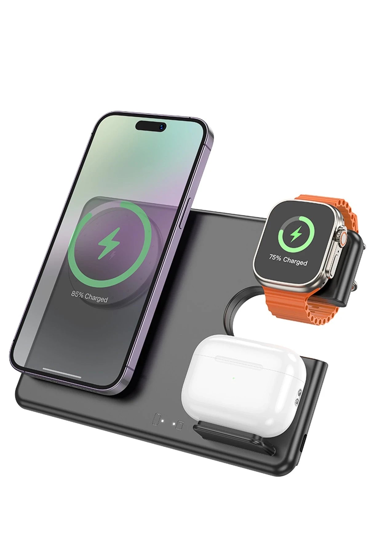 Hoco. CQ1 3in1 15W Manyetik Masaüstü Kablosuz Şarj Standı - Siyah