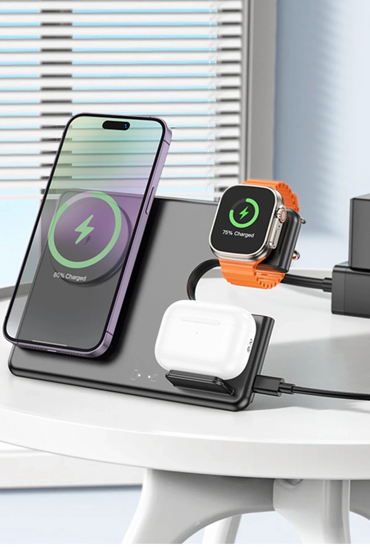 Hoco. CQ1 3in1 15W Manyetik Masaüstü Kablosuz Şarj Standı - Siyah