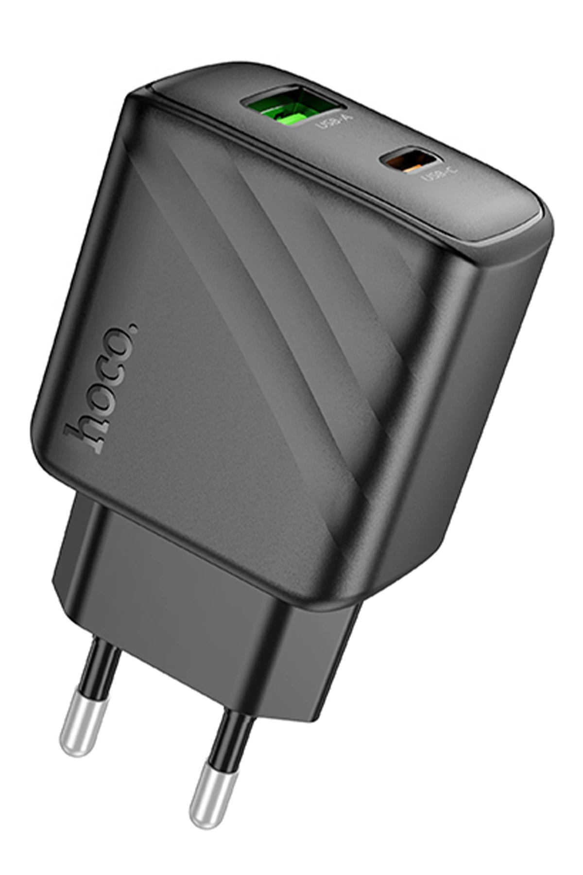 Hoco. CS23A Sunlight 30W 1 Adet Type-C ve 1 Adet USB 3.0 QC Çıkışlı Ekstra Type-C to Lightning Kablolu PD Hızlı Şarj Aleti - Siyah