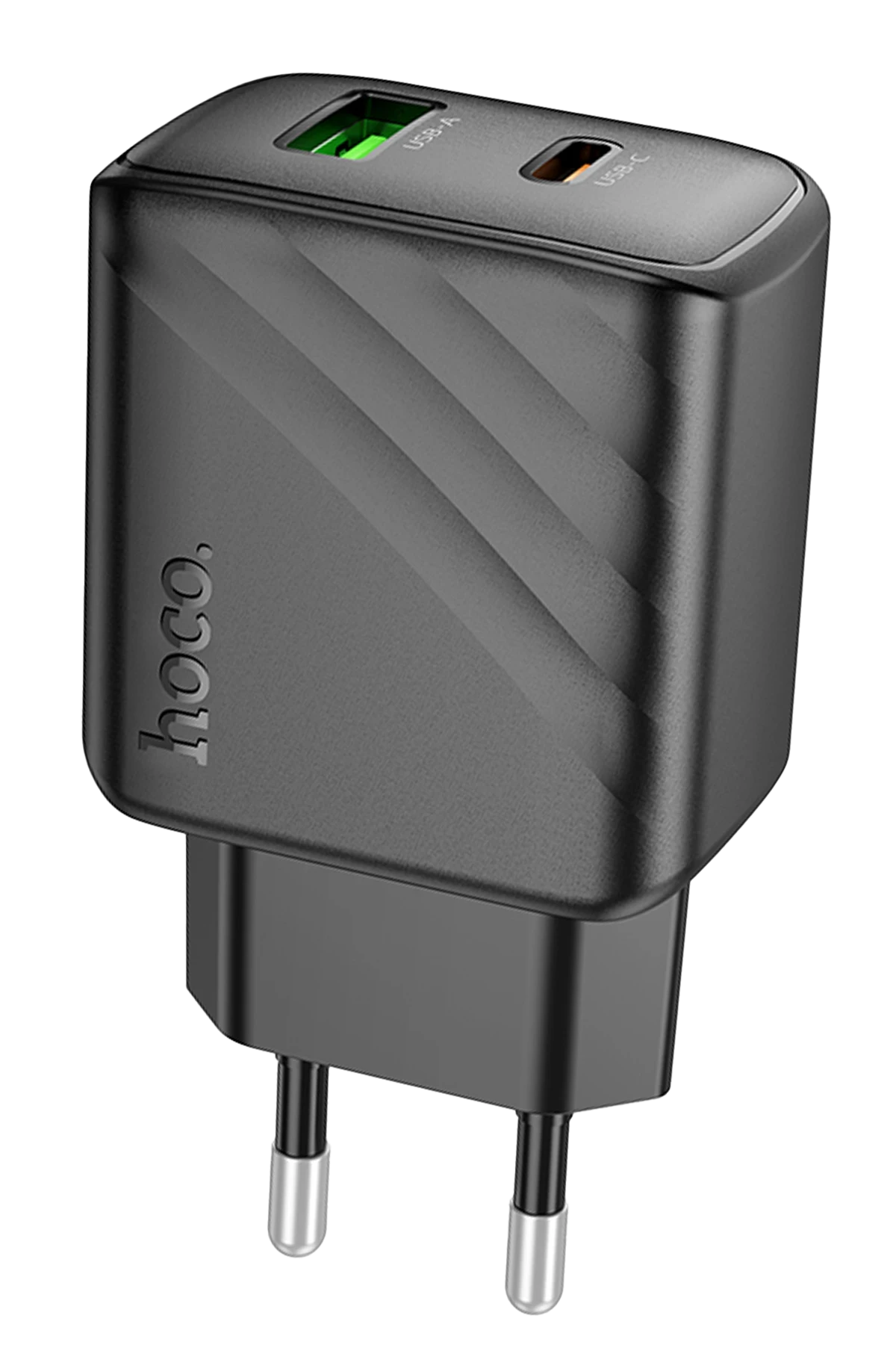 Hoco. CS23A Sunlight 30W 1 Adet Type-C ve 1 Adet USB 3.0 QC Çıkışlı PD Hızlı Şarj Aleti - Siyah