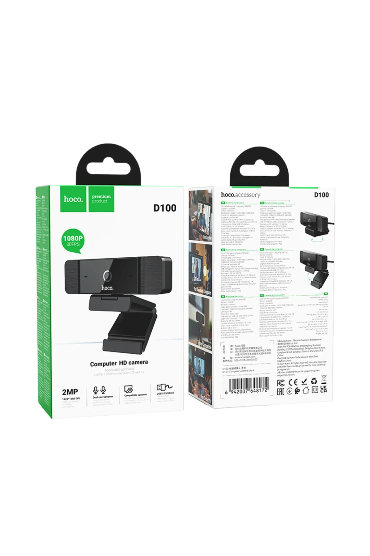 Hoco. D100 1080P 2MP Mikrofonlu USB Web Kamera - Siyah