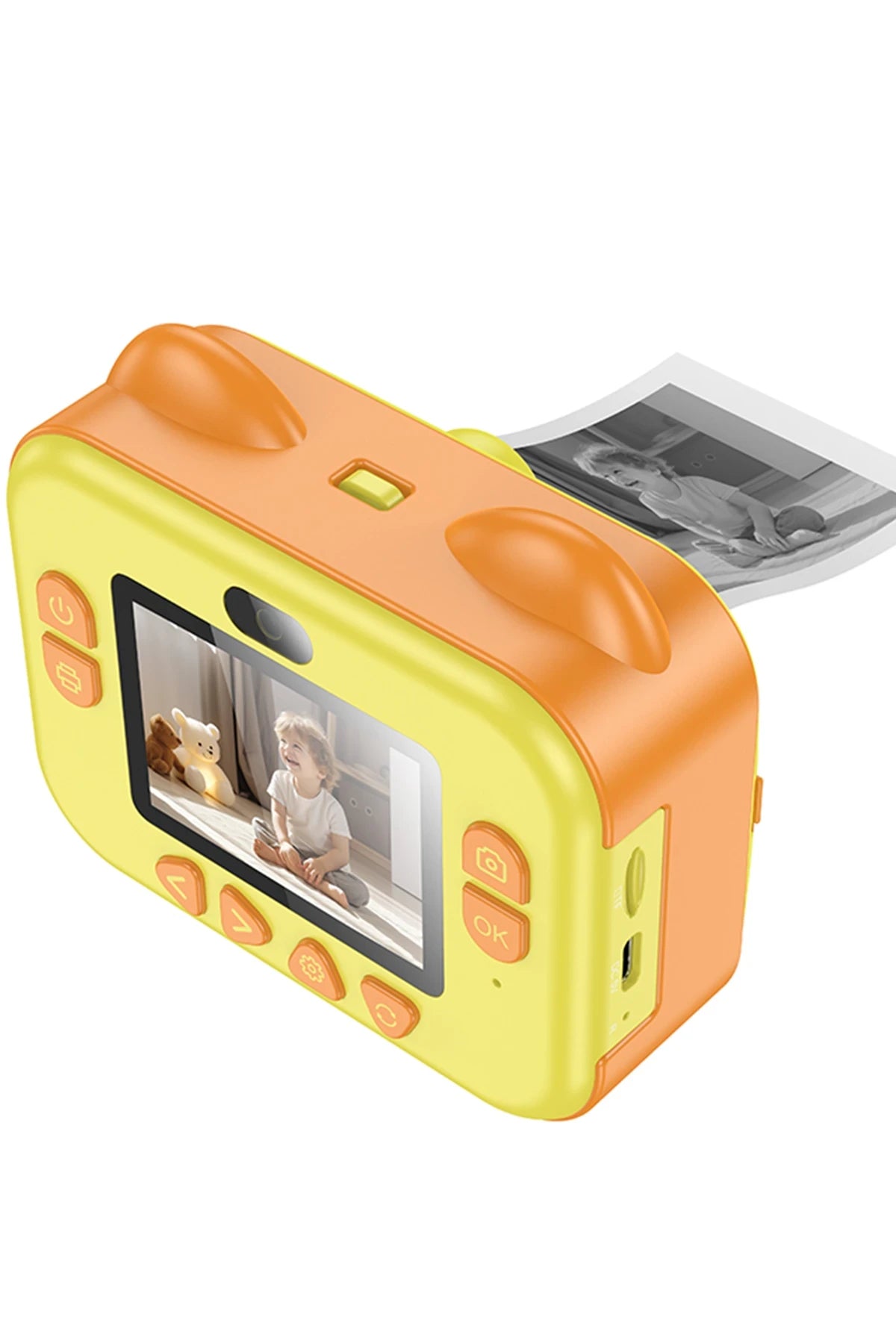 Hoco. DV204 IPS HD Ekranlı Çift Kameralı Fotoğraf Çıkartma Özellikli Çocuk Kamerası - Sarı