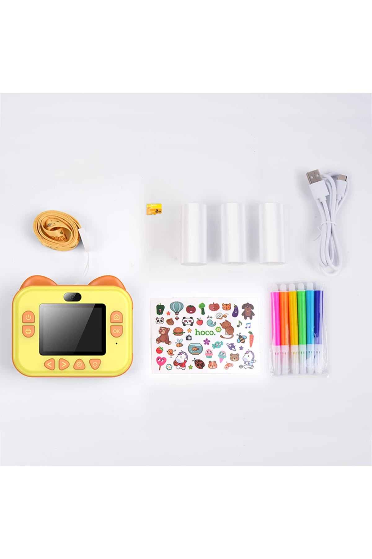 Hoco. DV204 IPS HD Ekranlı Çift Kameralı Fotoğraf Çıkartma Özellikli Çocuk Kamerası - Sarı