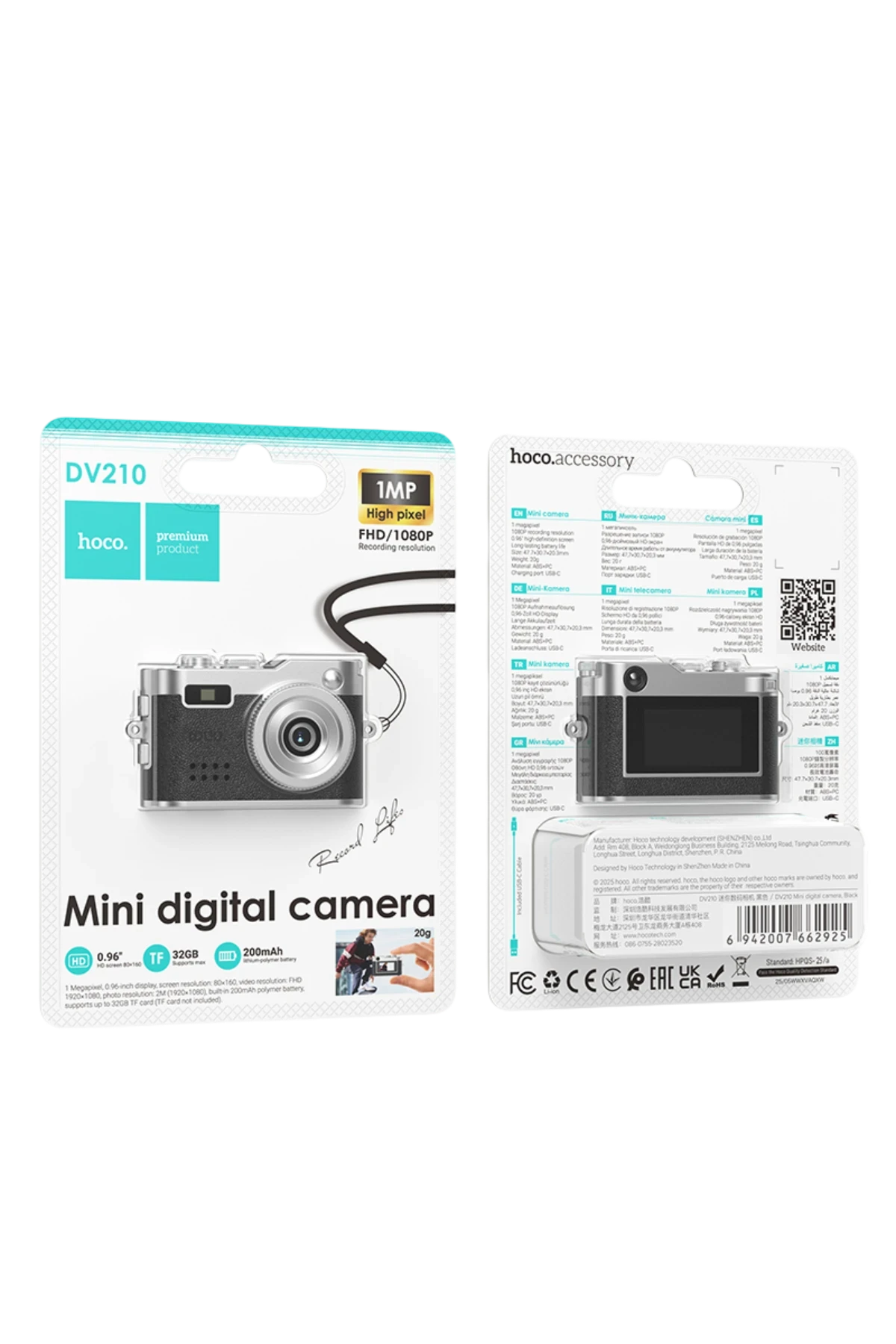 Hoco. DV210 Full HD 1080P Mini Dijital Kamera - Siyah