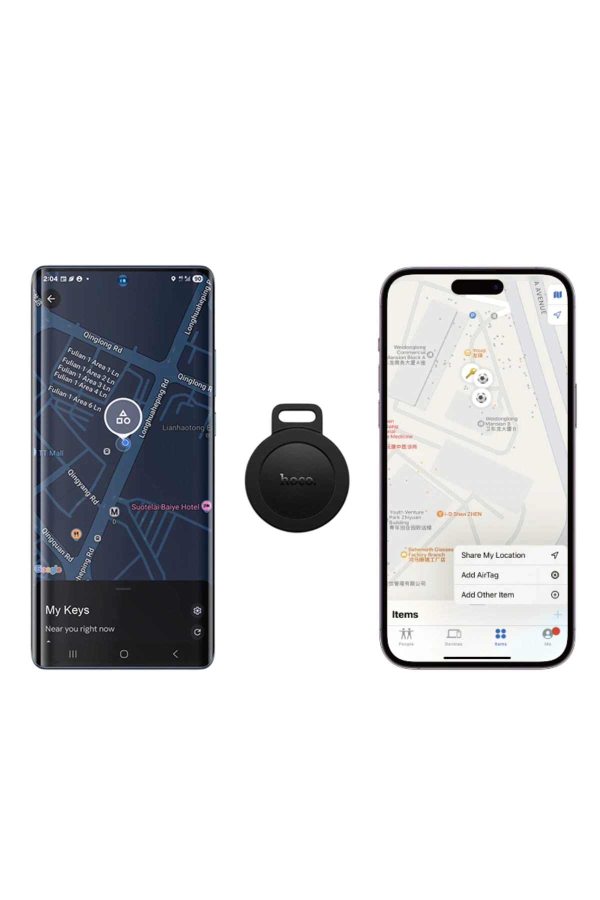 Hoco. E101 Dual Intelligent Apple Find My ve Google Find My Özellikli Anti-Lost Takip Cihazı - Siyah