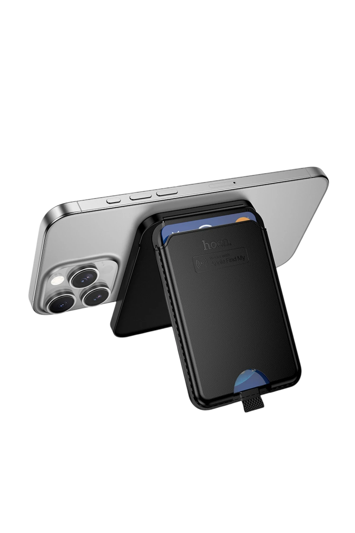 Hoco. E91I Tiger Smart Find My Özellikli Kablosuz Şarj Destekli Kablosuz Şarj Özellikli Kartlık - Siyah