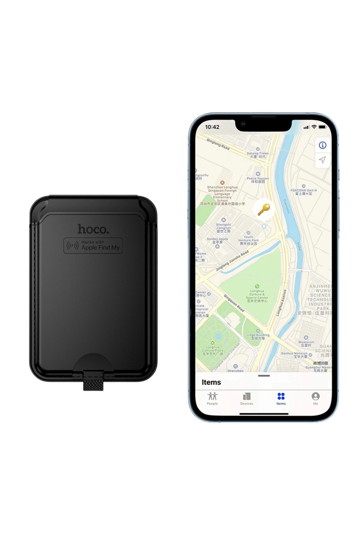 Hoco. E91I Tiger Smart Find My Özellikli Kablosuz Şarj Destekli Kablosuz Şarj Özellikli Kartlık - Siyah