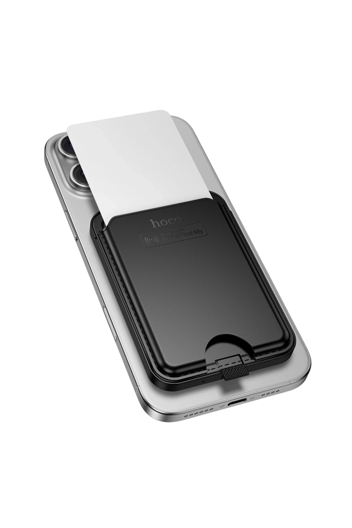 Hoco. E91I Tiger Smart Find My Özellikli Kablosuz Şarj Destekli Kablosuz Şarj Özellikli Kartlık - Siyah