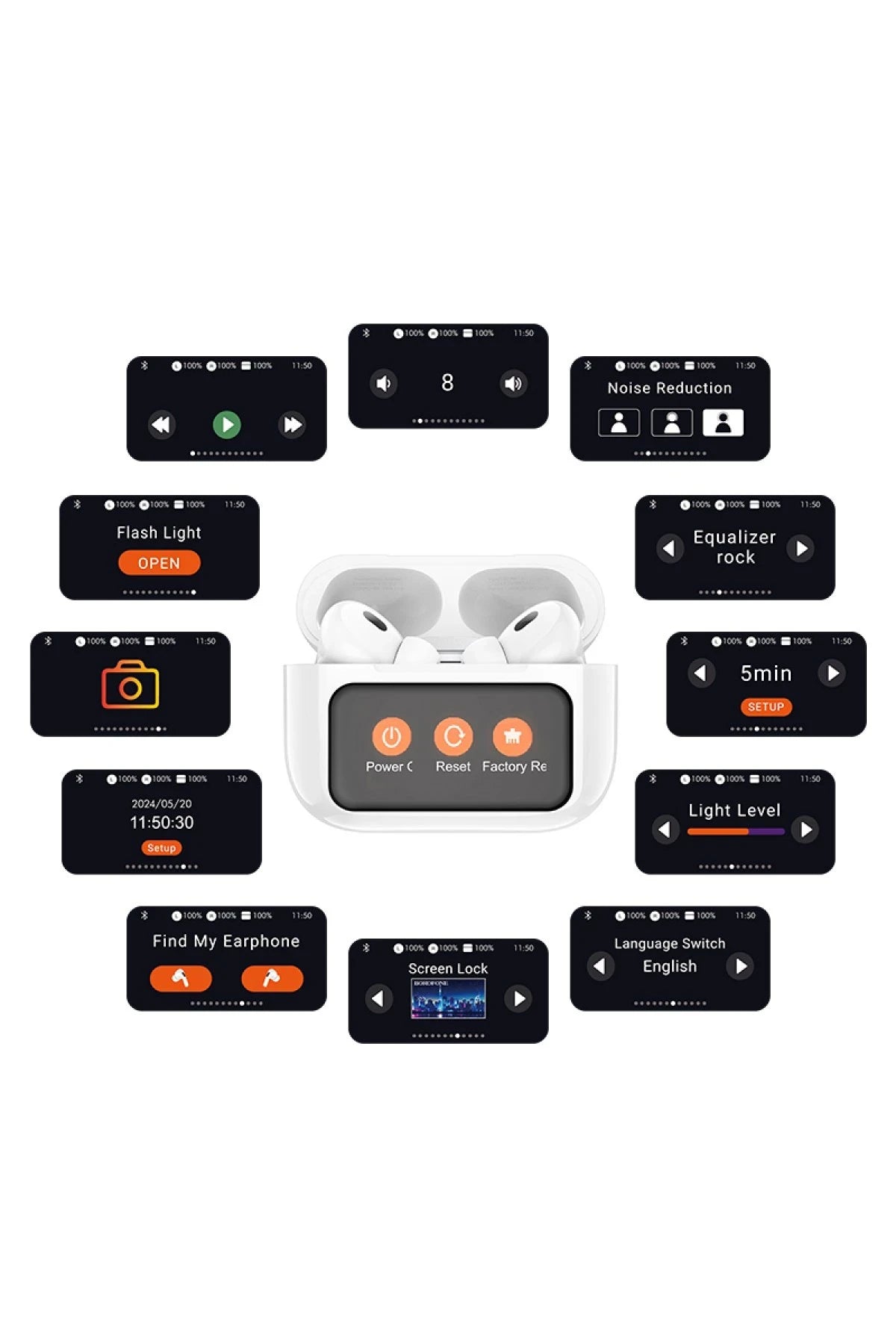 Hoco. EW72 BT 5.4 Aktif Gürültü Engelleyici Özellikli Dijital Dokunmatik Ekranlı Airpods Bluetooth Kulaklık - Beyaz