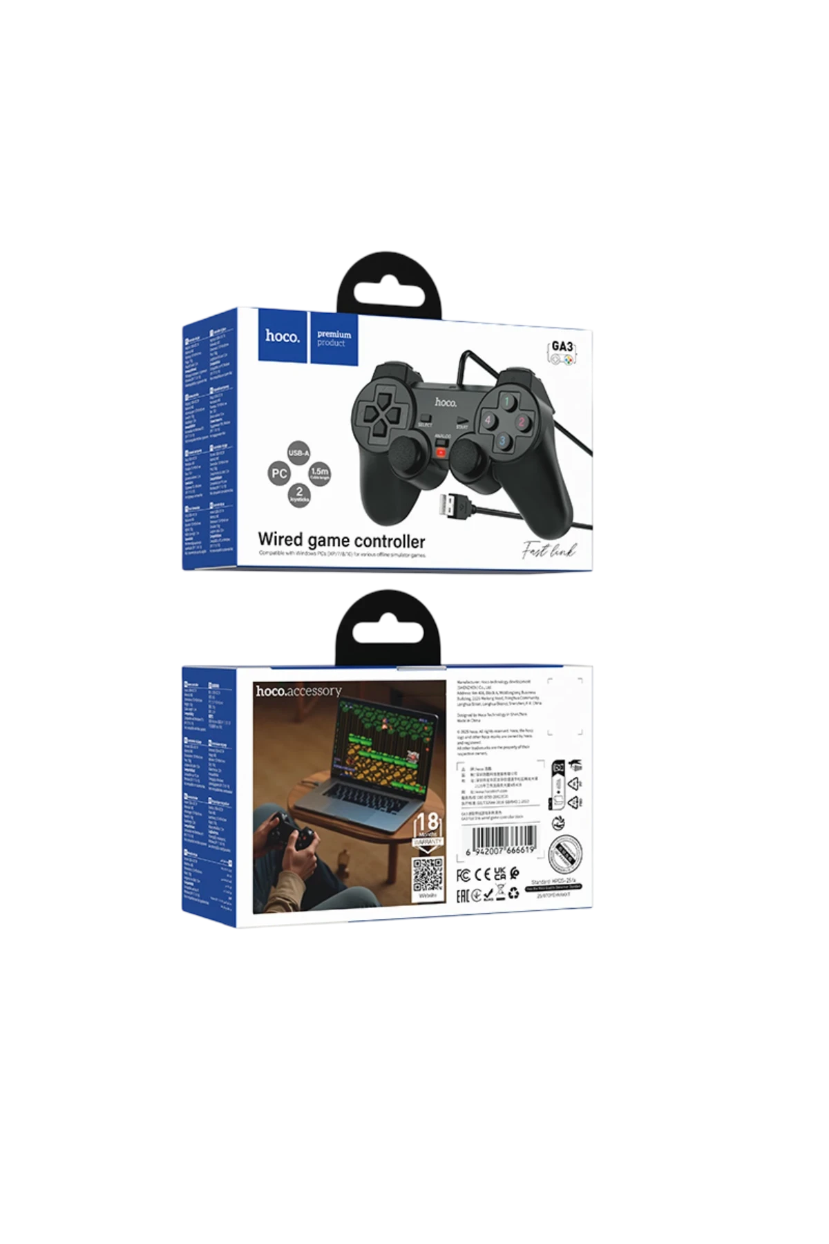 Hoco. GA3 Fast PC Uyumlu 1.5M Kablolu Oyun Kolu - Siyah
