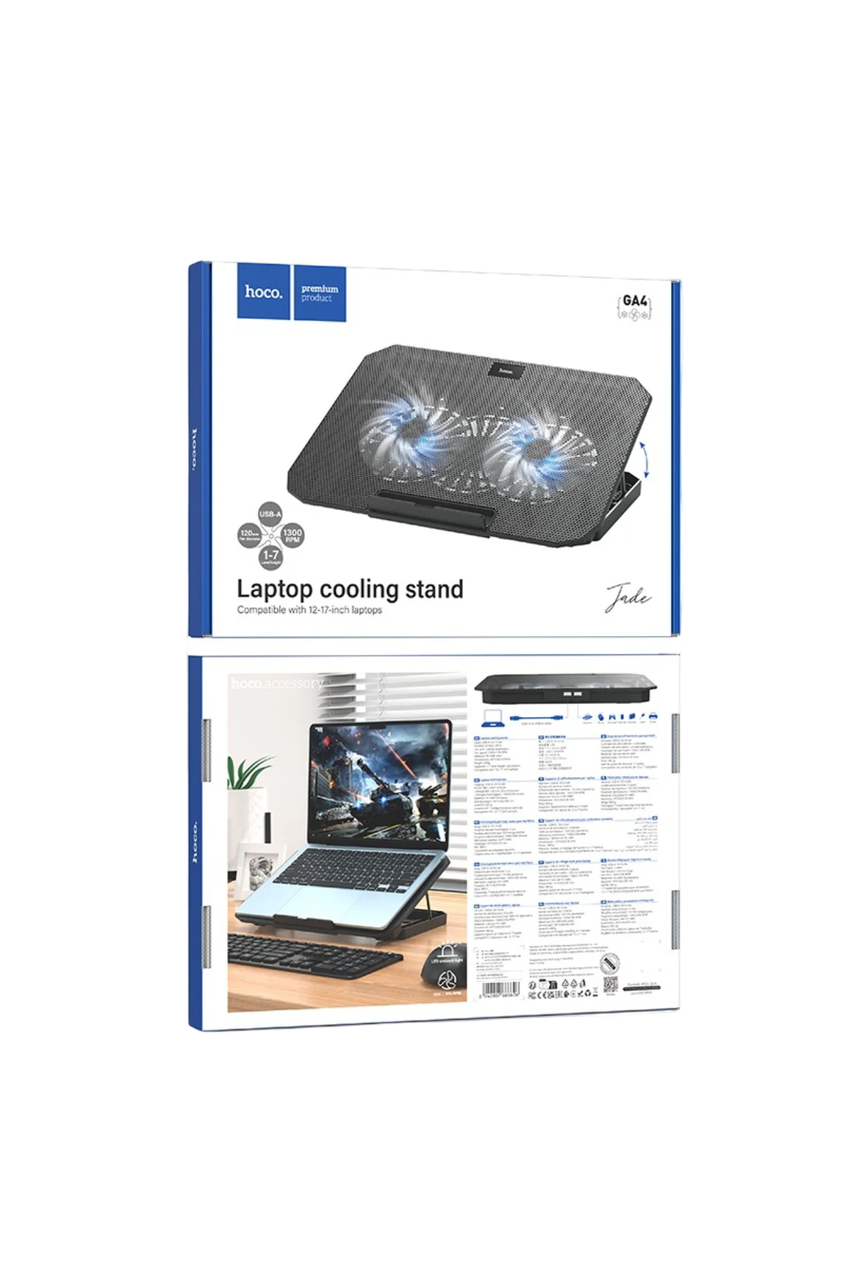 Hoco. GA4 Jade Çift Fanlı 1300 RPM Laptop Soğutucu Stant - Siyah