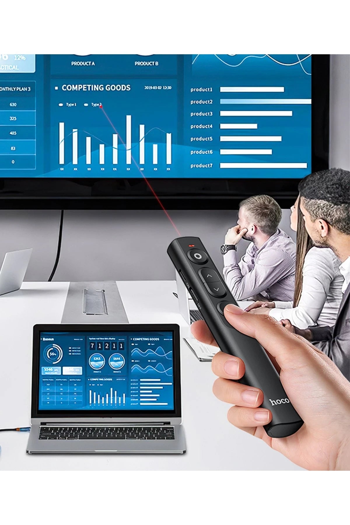 Hoco. GM201 Lazerli Kablosuz Sunum Kalemi - Siyah