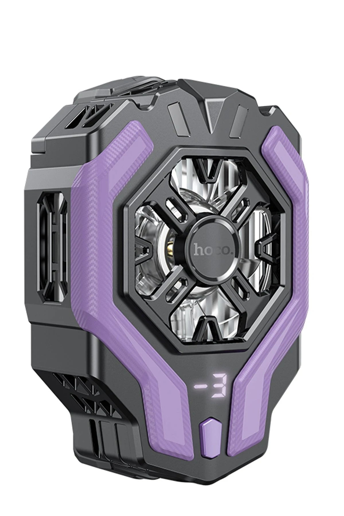 Hoco. GM26 Dijital Sıcaklık Göstergeli Radyatör Telefon Soğutucu Fan - Siyah-Mor