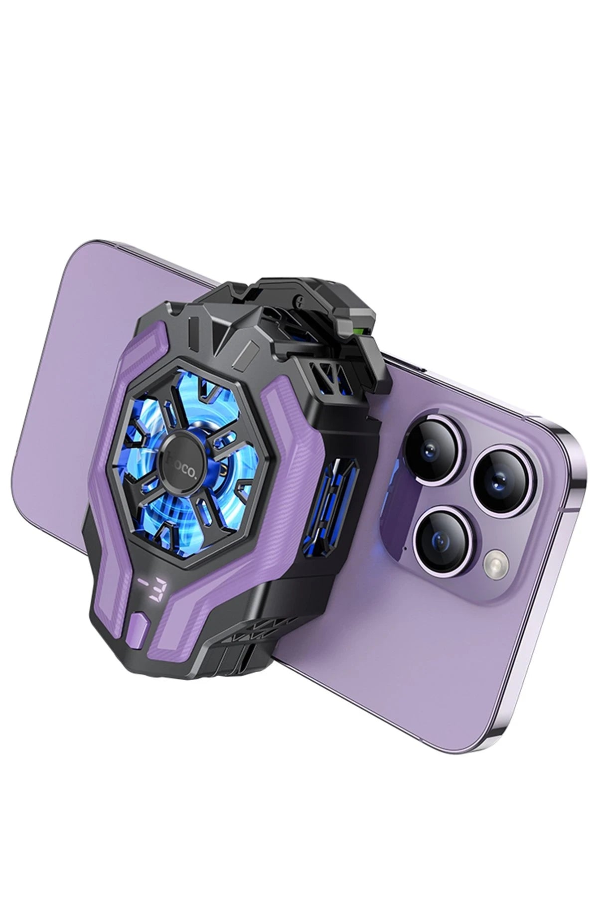 Hoco. GM26 Dijital Sıcaklık Göstergeli Radyatör Telefon Soğutucu Fan - Siyah-Mor