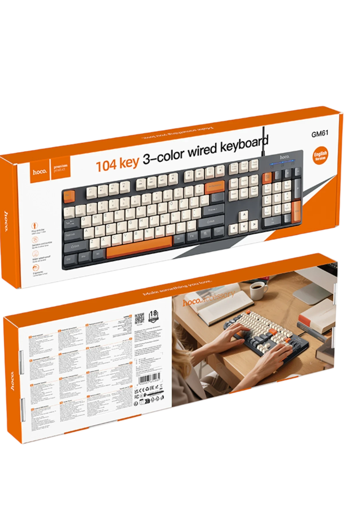 Hoco. GM61 Murphy 3 Renk Tasarımlı Kablolu Klavye - Gri