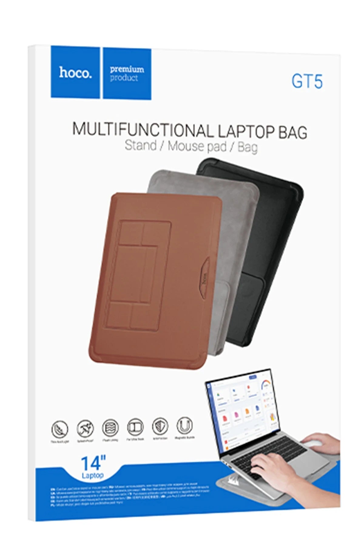 Hoco. GT5 Delight Serisi Çok Fonksiyonlu 14 inç Notebook Çantası - Gri