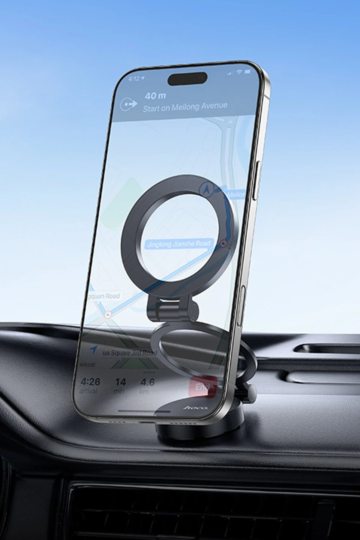 Hoco. H98 Rider 360 Derece Dönen Yapışkanlı Katlanabilir Manyetik Magsafe Araç Tutucu - Siyah