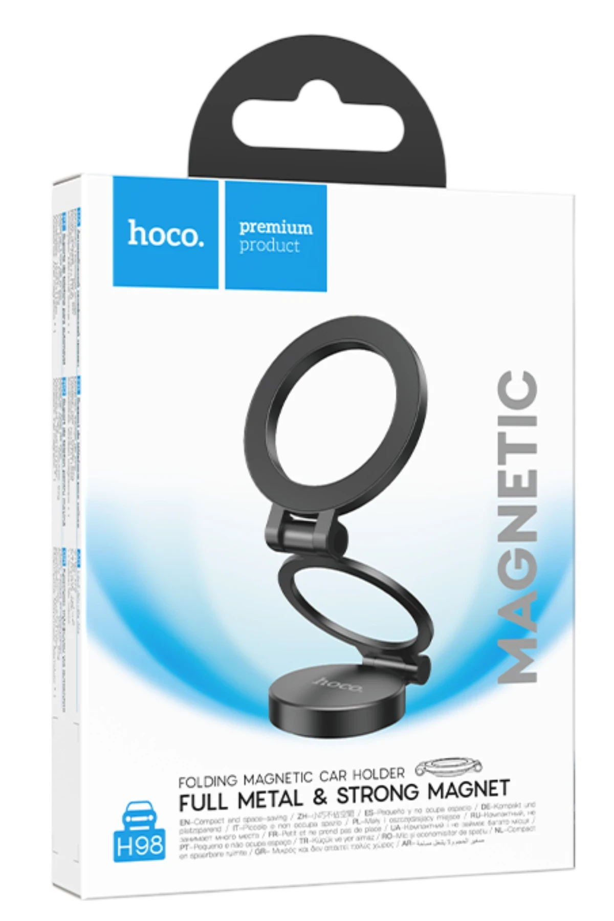 Hoco. H98 Rider 360 Derece Dönen Yapışkanlı Katlanabilir Manyetik Magsafe Araç Tutucu - Siyah