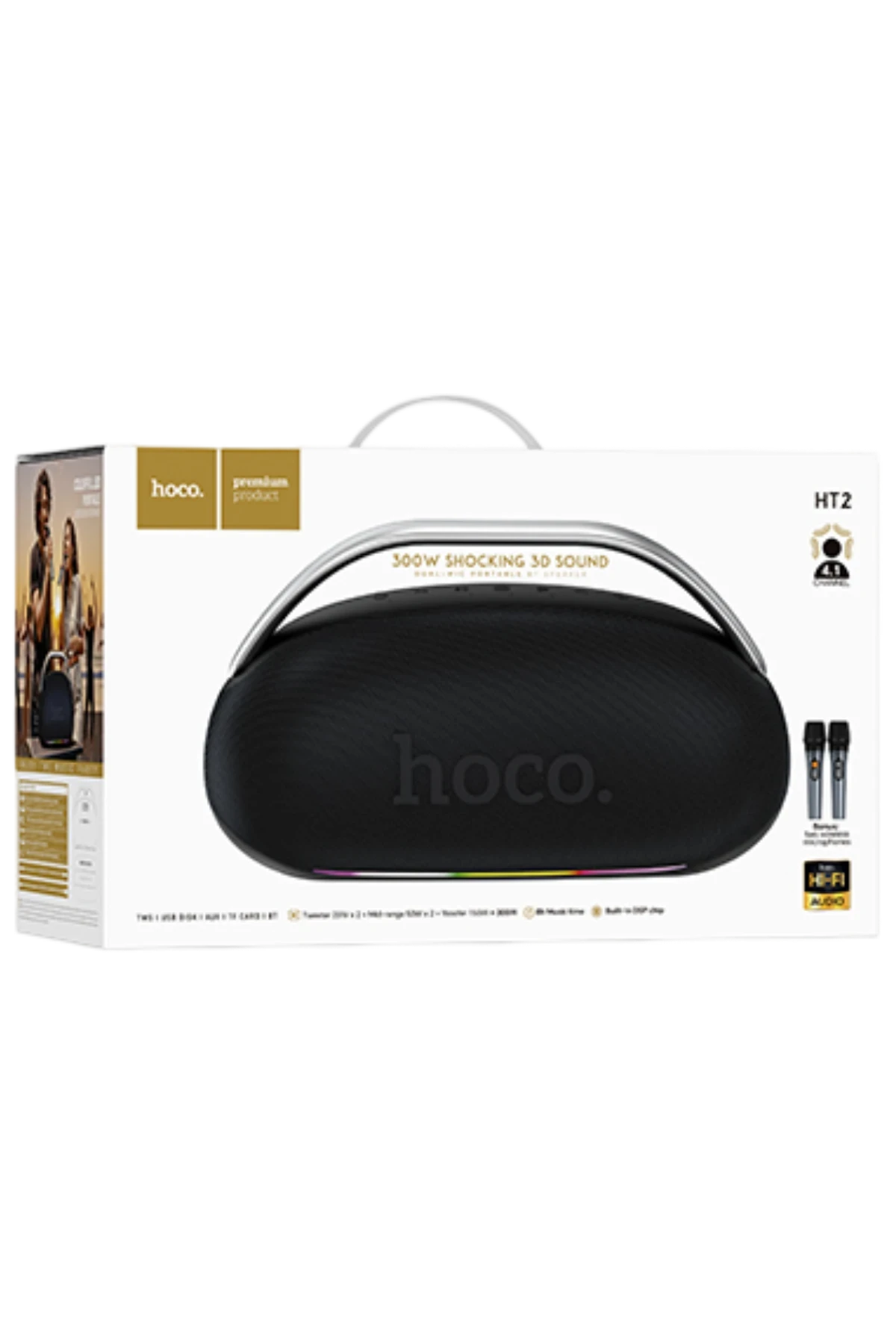 Hoco. HT2 Melody Çift Mikrofonlu 300W Bluetooth Kablosuz Hoparlör - Siyah