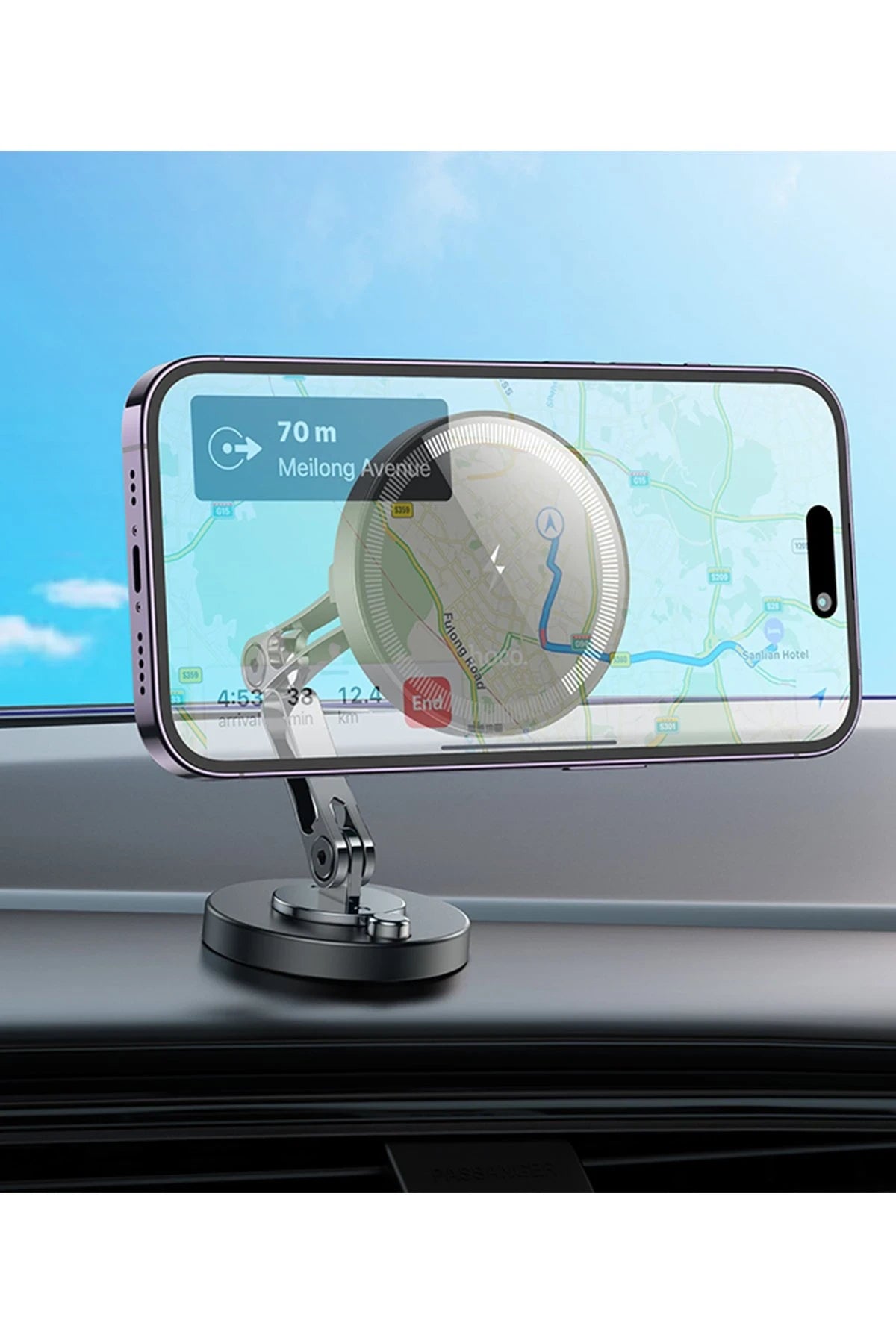 Hoco. HW26 Yapışkanlı Manyetik Hızlı Şarj Magsafe Araç Tutucu - Siyah