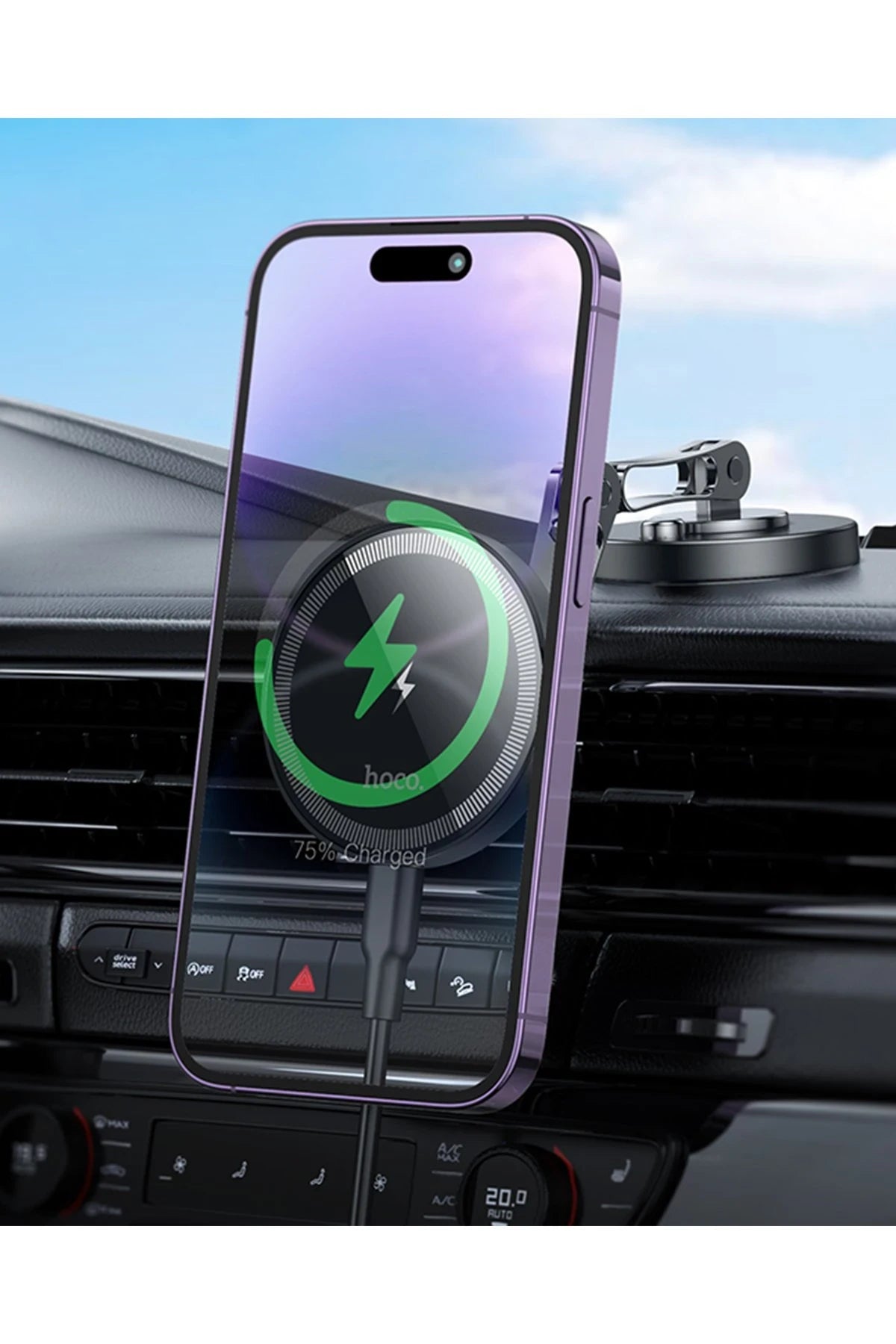 Hoco. HW26 Yapışkanlı Manyetik Hızlı Şarj Magsafe Araç Tutucu - Siyah