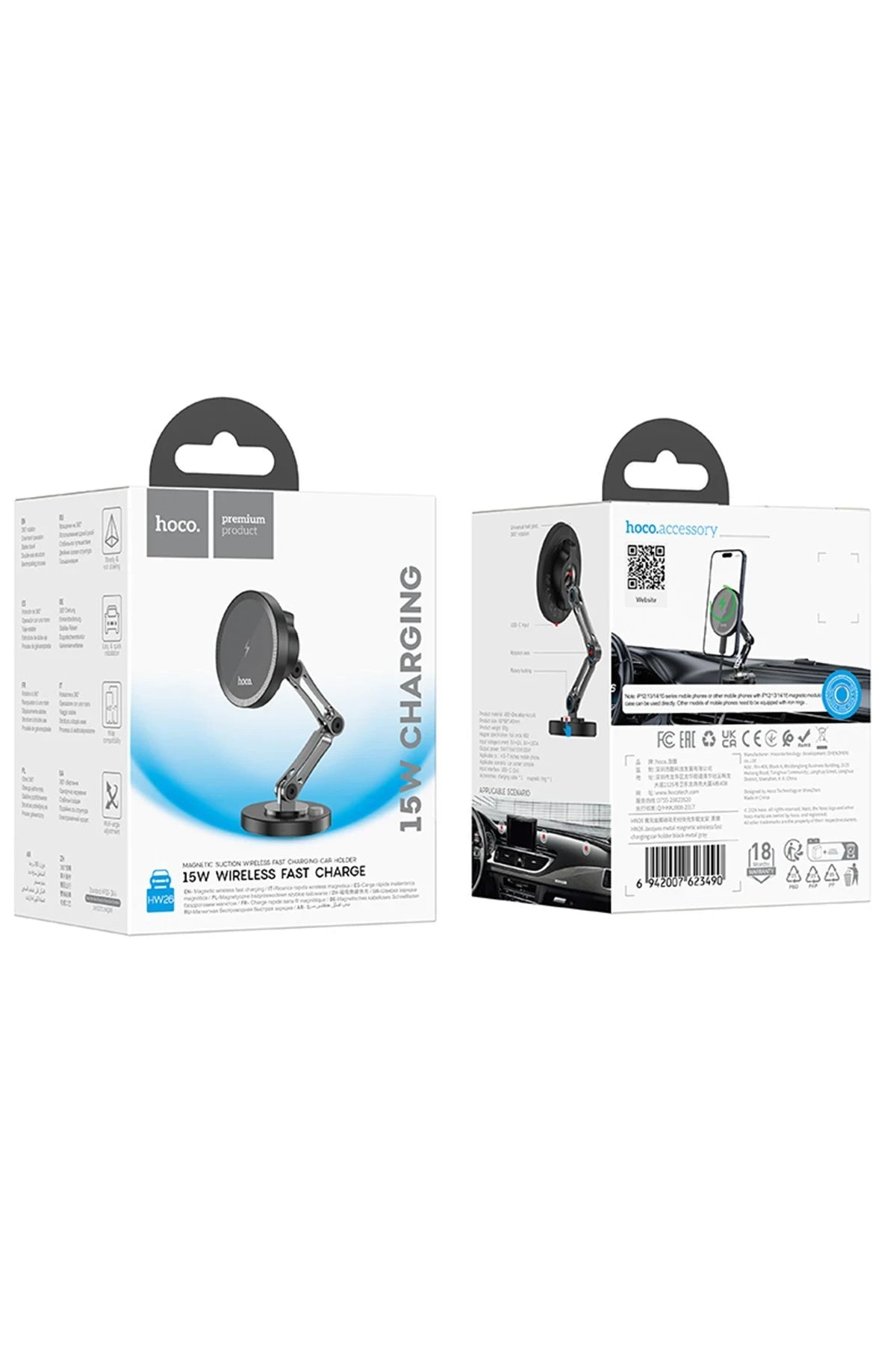 Hoco. HW26 Yapışkanlı Manyetik Hızlı Şarj Magsafe Araç Tutucu - Siyah