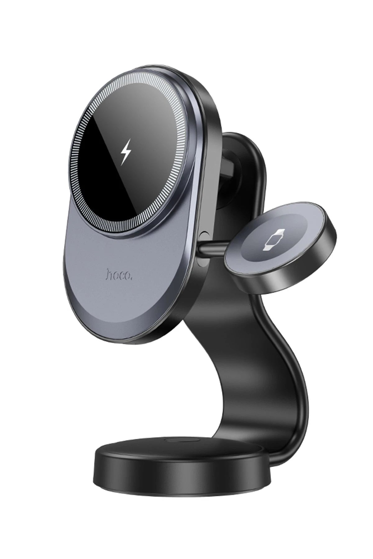 Hoco. HW28 Excelso Yapışkanlı 15W Kablosuz Şarj ve 2.5W Kablosuz Saat Şarj Destekli Magsafe Araç Tutucu - Siyah