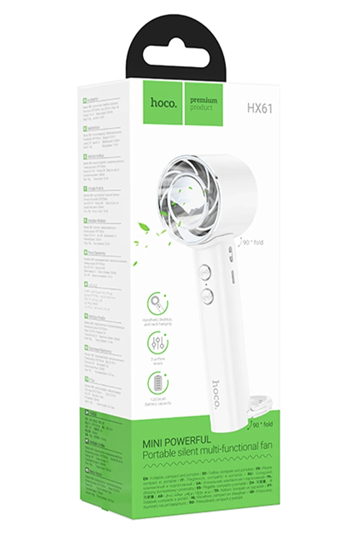 Hoco. HX61 Exquisite El Tipi ve Masaüstü Katlanabilir Soğutucu Fan - Beyaz