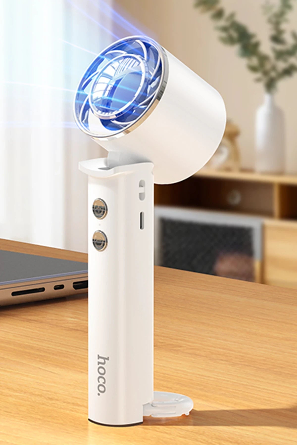 Hoco. HX61 Exquisite El Tipi ve Masaüstü Katlanabilir Soğutucu Fan - Beyaz