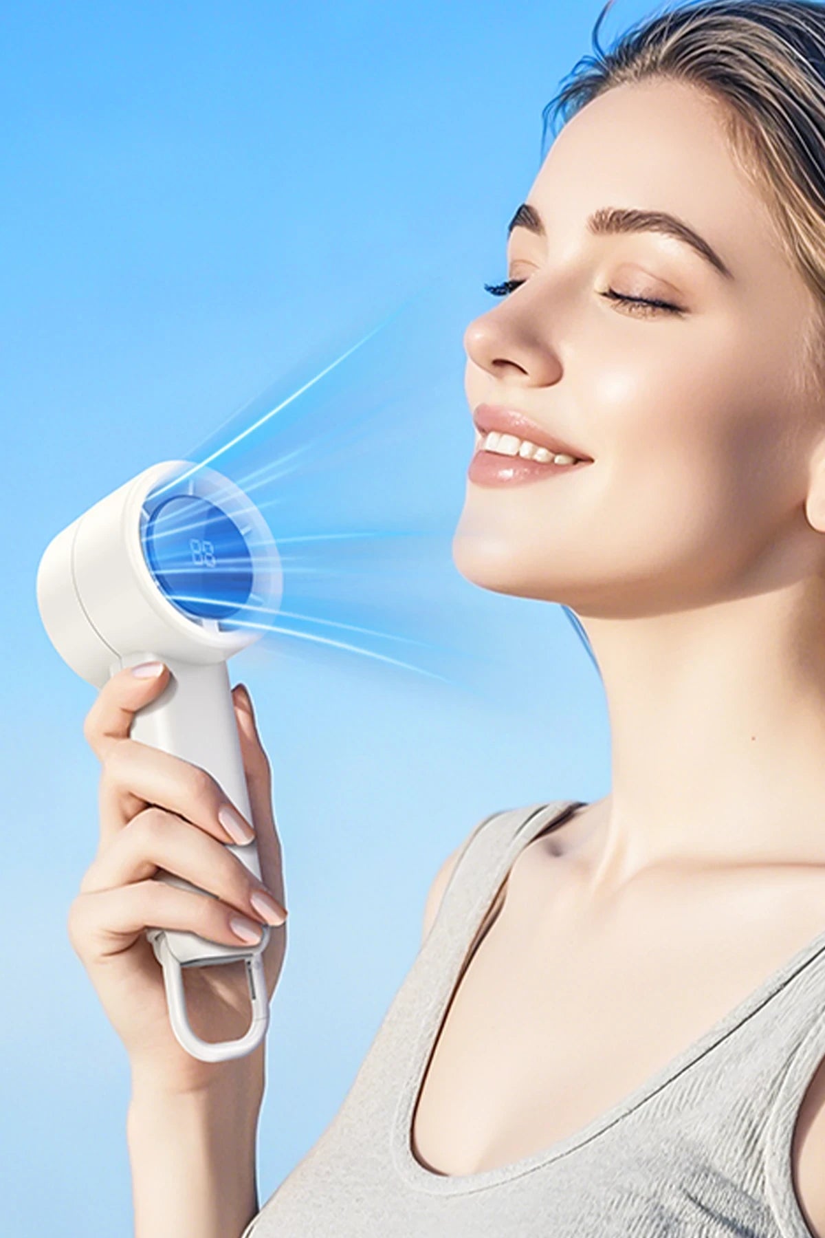 Hoco. HX63 Fashion Dijital Göstergeli Yüksek Hızlı El Tipi ve Masaüstü Soğutucu Fan - Beyaz