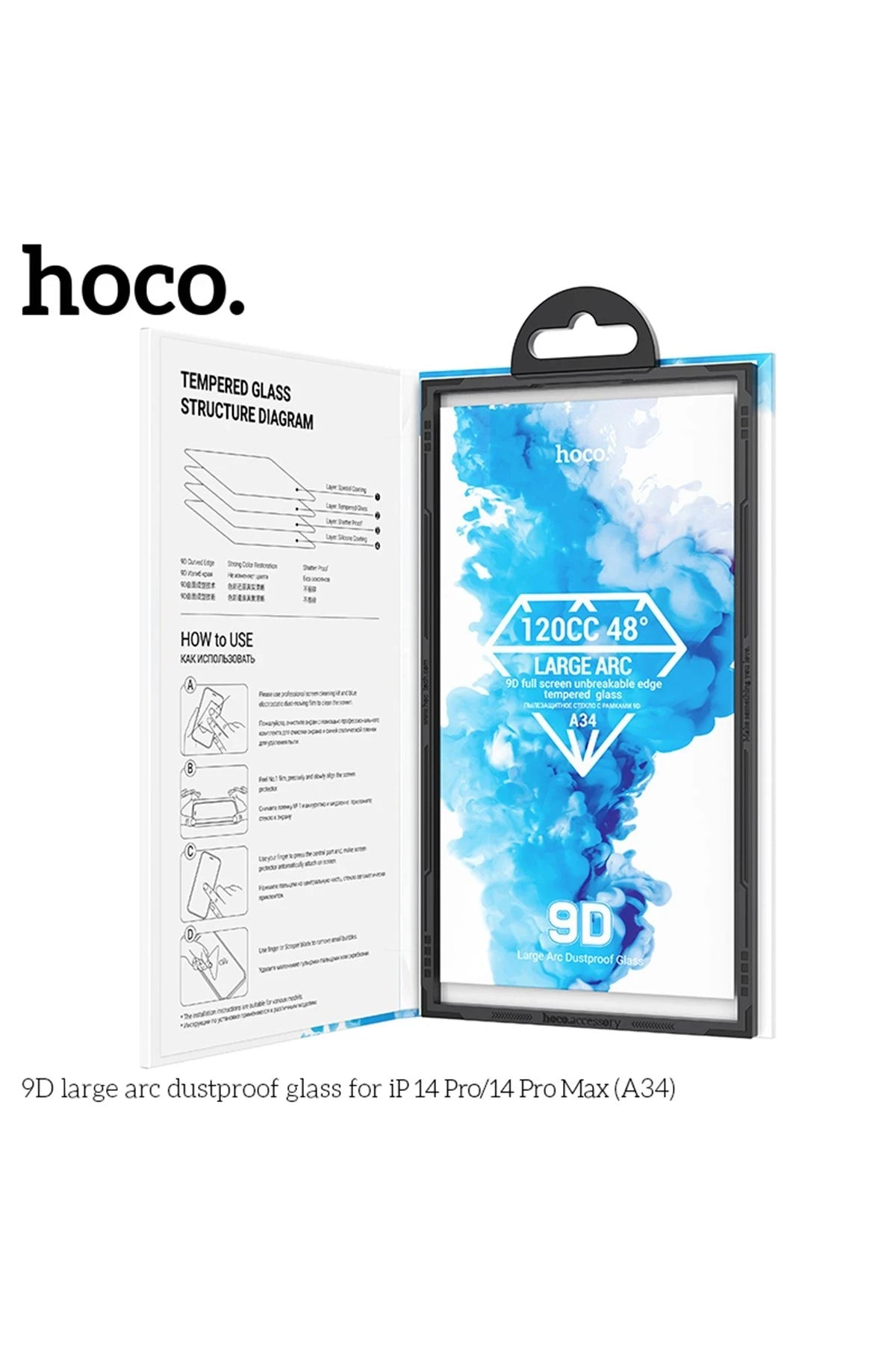 Hoco. iPhone 14 Pro Max 9D Dustproof Cam Ekran Koruyucu - Siyah