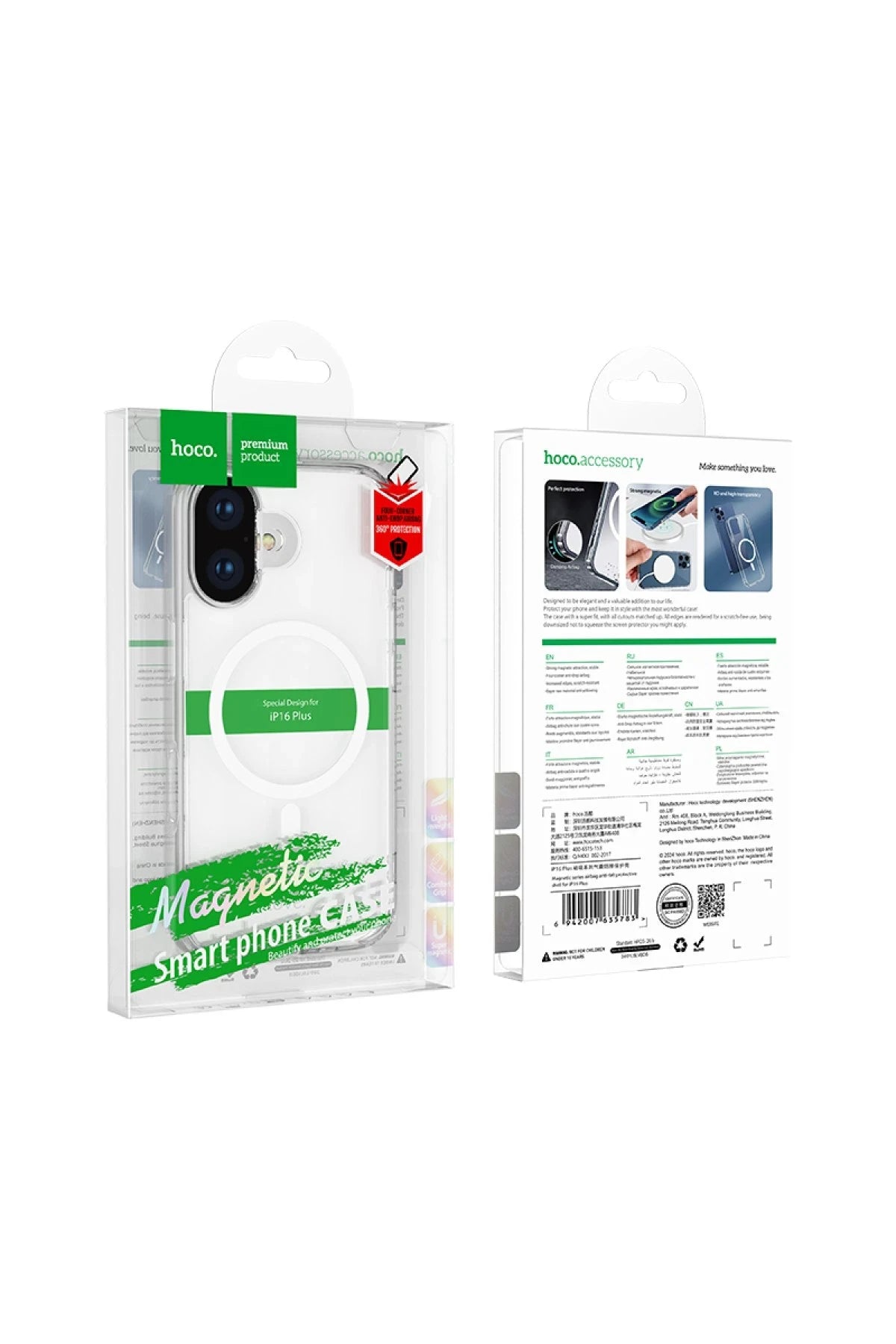 Hoco. iPhone 16 ile Uyumlu Anti Fall Airbag Kablosuz Şarj Özellikli Kapak - Şeffaf