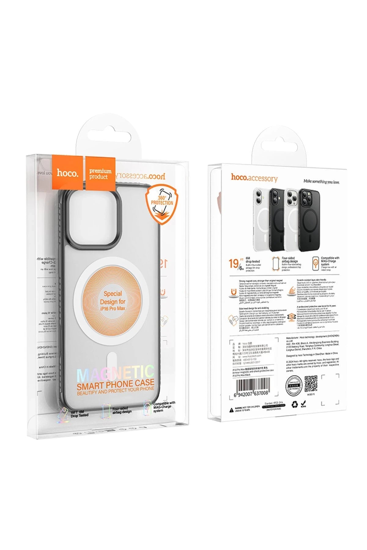 Hoco. iPhone 16 Pro ile Uyumlu Armour Antishock Protective Kablosuz Şarj Özellikli Kapak - Siyah