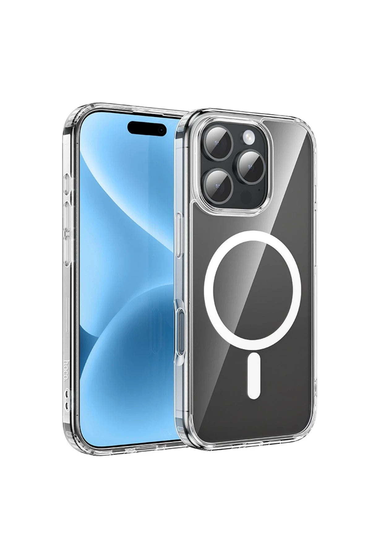 Hoco. iPhone 16 Pro ile Uyumlu Anti Fall Airbag Kablosuz Şarj Özellikli Kapak - Şeffaf