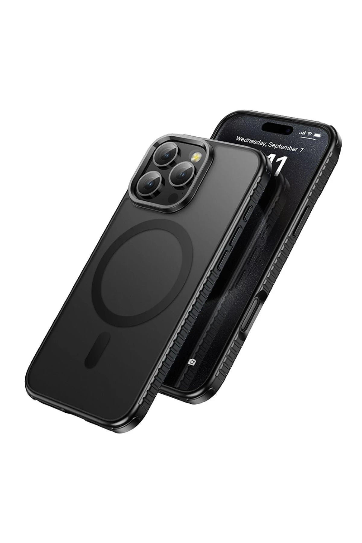 Hoco. iPhone 16 Pro ile Uyumlu Armour Antishock Protective Kablosuz Şarj Özellikli Kapak - Siyah