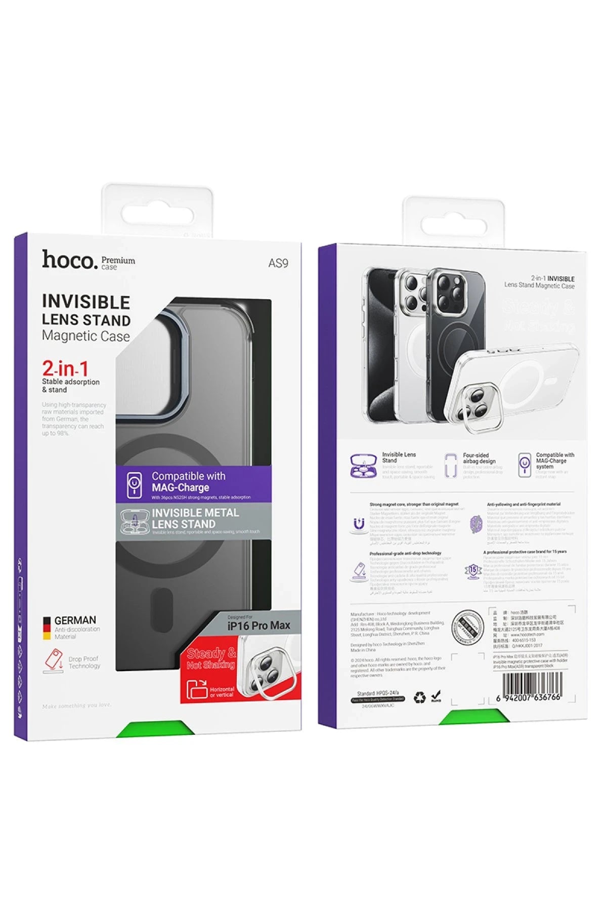 Hoco. iPhone 16 Pro ile Uyumlu Invisible Kablosuz Şarj Özellikli Kapak - Siyah