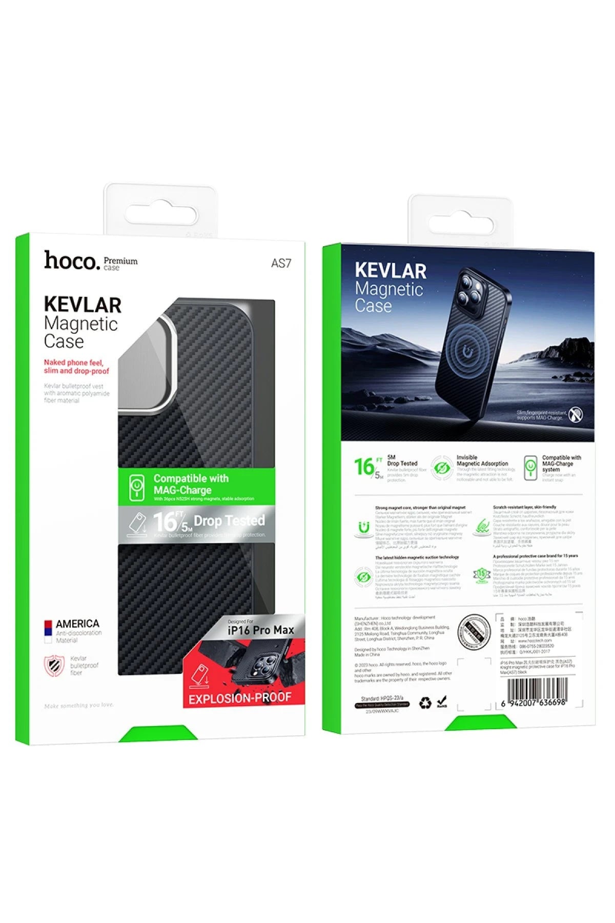 Hoco. iPhone 16 Pro ile Uyumlu Knight Kevlar Kablosuz Şarj Özellikli Kapak - Siyah