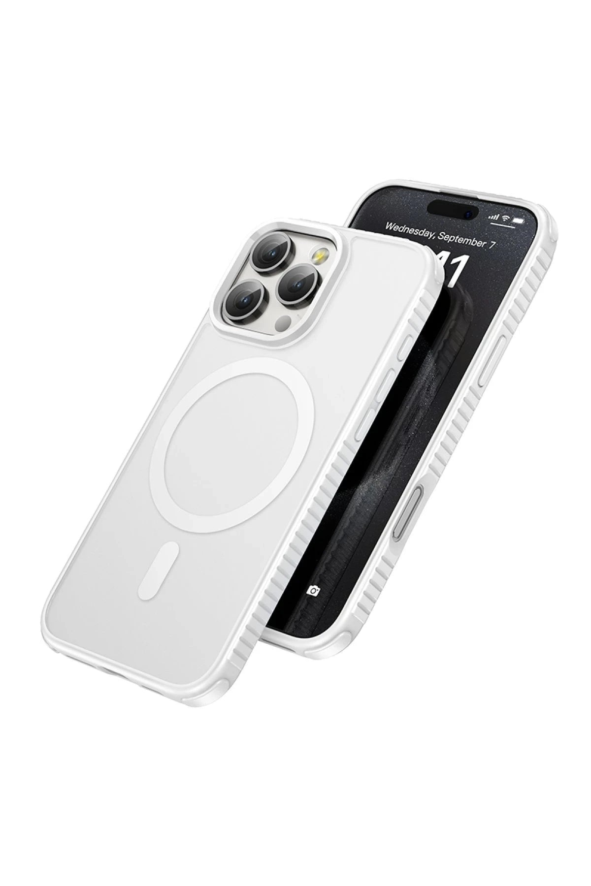 Hoco. iPhone 16 Pro Max ile Uyumlu Armour Antishock Protective Kablosuz Şarj Özellikli Kapak - Beyaz