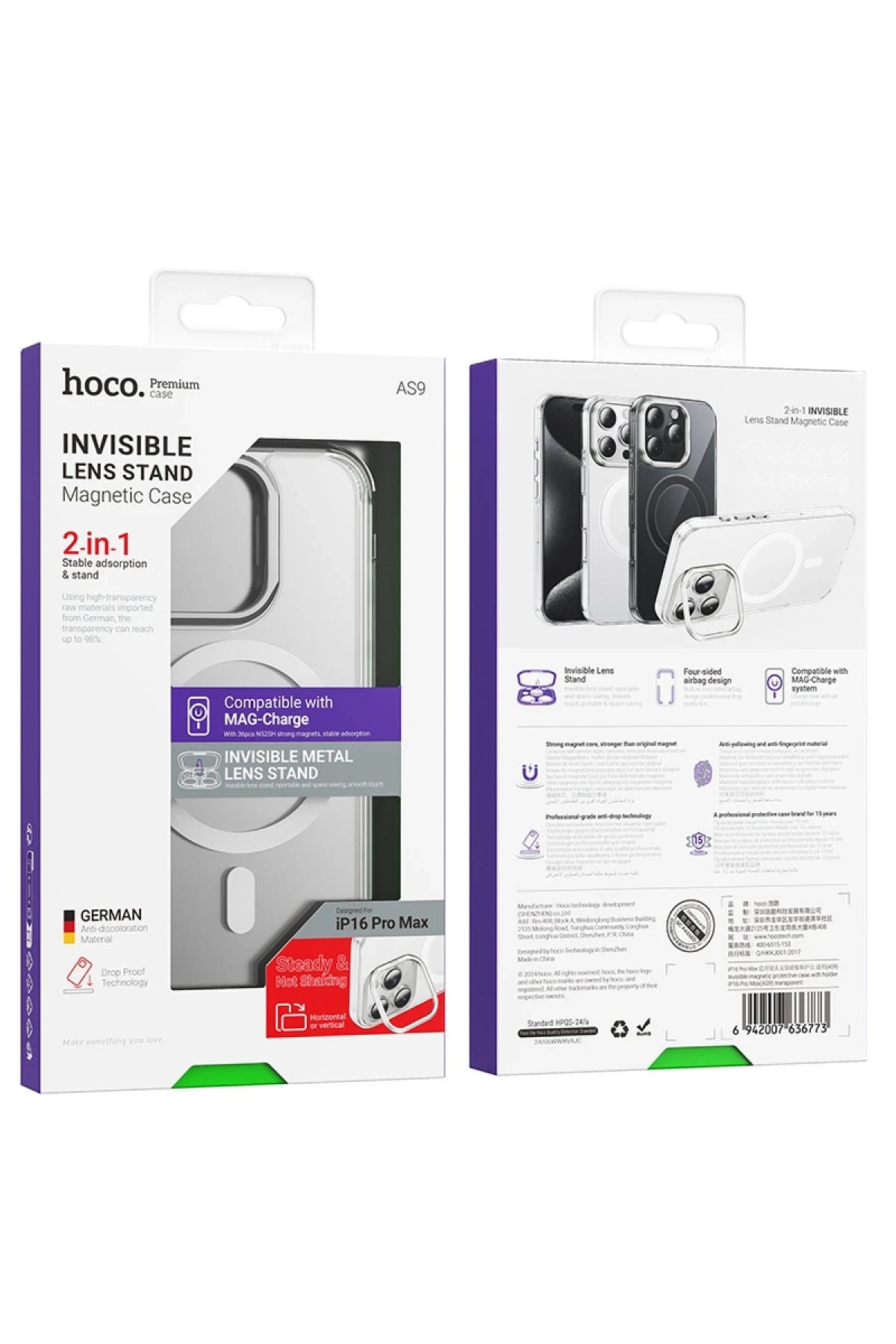 Hoco. iPhone 16 Pro Max ile Uyumlu Invisible Kablosuz Şarj Özellikli Kapak - Şeffaf