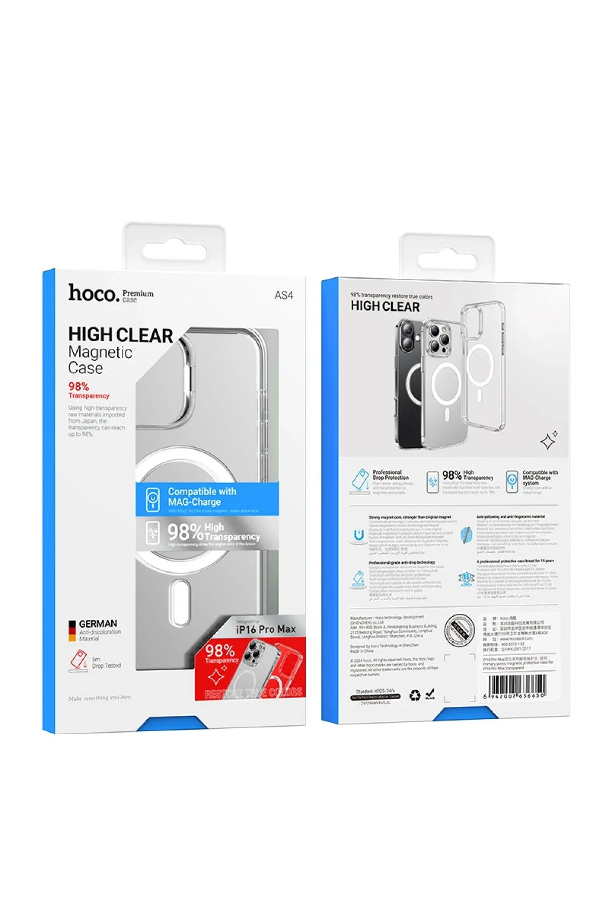 Hoco. iPhone 16 Pro Max ile Uyumlu Primary Şeffaf Kablosuz Şarj Özellikli Kapak - Şeffaf