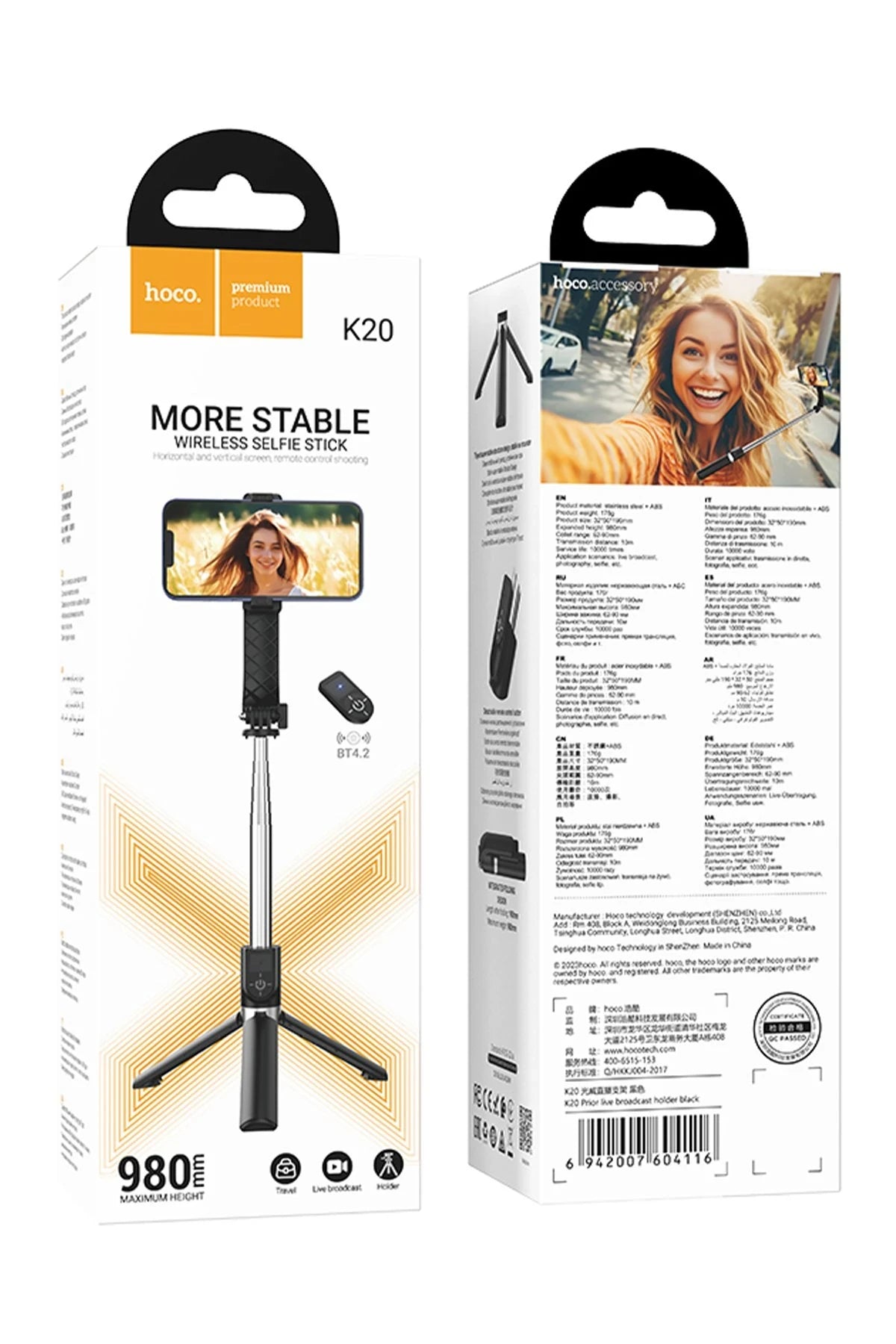 Hoco. K20 BT 4.2 1M Broadcast Holder Selfie Çubuğu - Siyah
